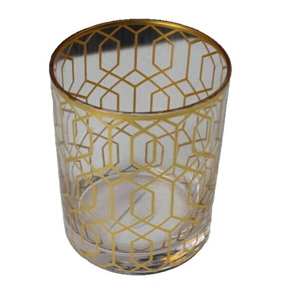 New Gold MCM Retro Hollywood Regency Art Deco Geometric Glass Tumbler Bareware - Picture 3 of 4